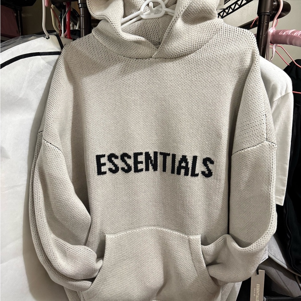 Fear of God Essentials Beige Knit Hoodie - Large